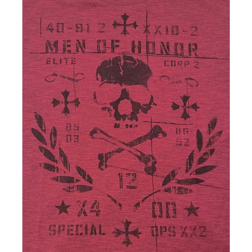 B) Retrofit Men's Graphic Short Sleeve Tee Shirt Crew Neck Men of Honor Skull L